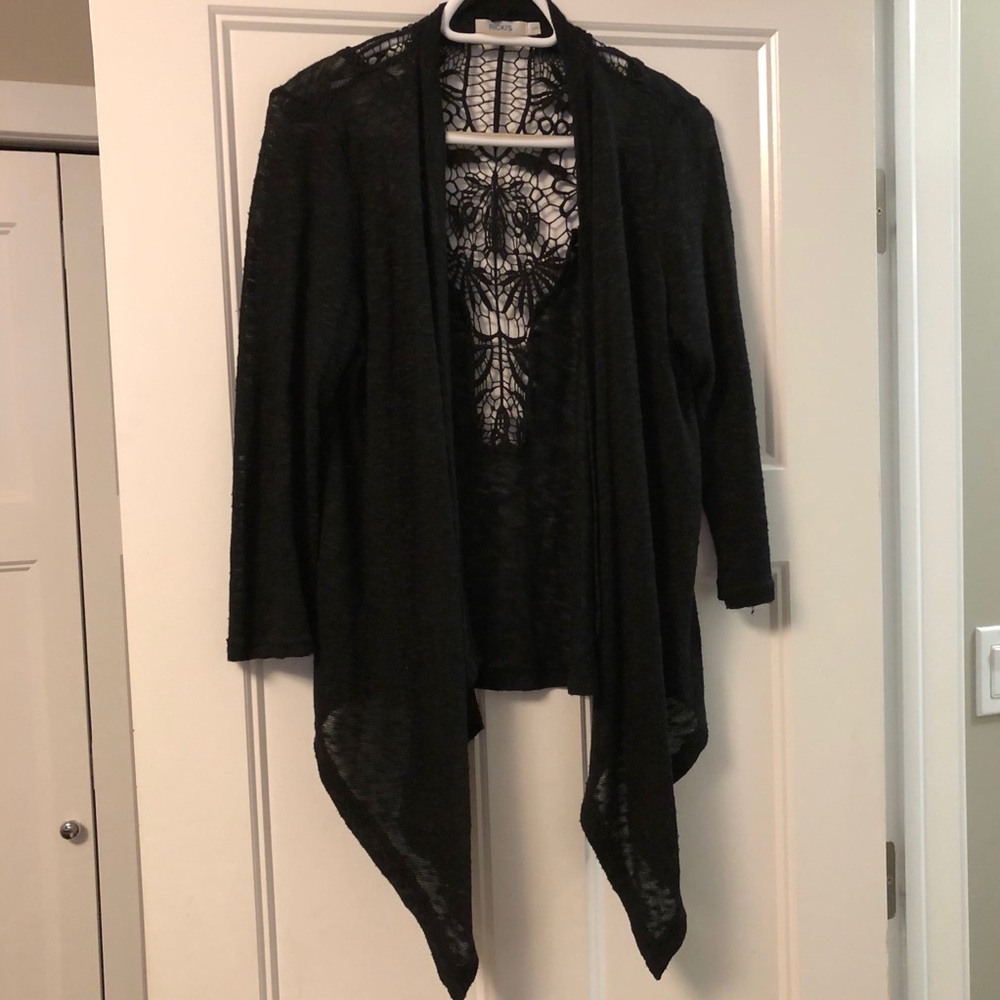 Black Cardigan with Lace Detail